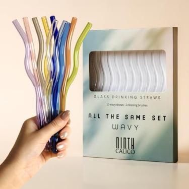 Imagem de Pacote com 10 canudos de vidro ondulados reutilizáveis – Coloridos, duráveis, resistentes a quebras – Inclui 10 canudos ondulados e 2 escovas de limpeza – para smoothies, café gelado (transparente)
