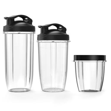 Imagem de 3 copos de substituição com tampas para liquidificadores Consciot CB08