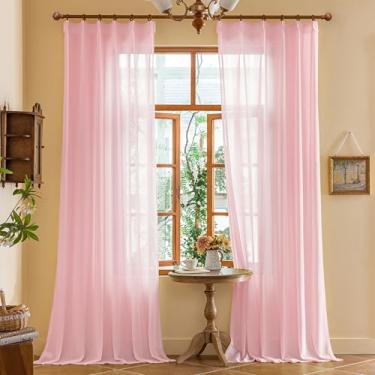 Imagem de Cortinas transparentes plissadas rosa de 300 cm de comprimento para sala de estar, quarto, 3 m, filtragem de luz, casa de fazenda, cortinas plissadas do chão ao teto com ganchos (sem anéis), rosa, 106