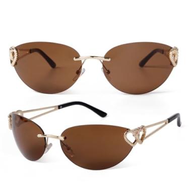 Imagem de VFDHN Óculos de sol femininos sem aro, prateados, com lentes UV400, em formato de coração (4)