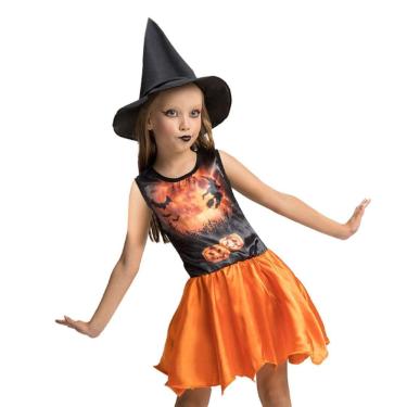 Imagem de Fantasia Bruxinha Halloween Infantil Vestido Bruxa Feminino