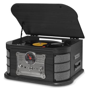 Imagem de Vitrola Raveo Spazio Ebony Toca discos, Vinil, Rádio FM, CD, USB, SD Card, K7, Bluetooth Preto