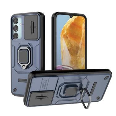 Imagem de SORAKA Capa para Samsung Galaxy M15 5G com suporte e tampa deslizante para câmera Capa Samsung Galaxy M15 5G com placa de metal para suporte magnético para carro Capa de camada dupla em PC e TPU