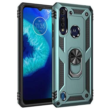 Imagem de SORAKA Capa para Motorola Moto G8 Power Lite com suporte de anel capa armadura Motorola Moto G8 Power Lite capa traseira de policarbonato rígido com placa de metal para suporte magnético de telefone