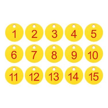 Imagem de PATIKIL 1 a 15 etiquetas numéricas, 15 peças, etiquetas redondas com número de identificação, chaveiro numerado de plástico para armários de bagagem, organizador de cabides de vendas de campo