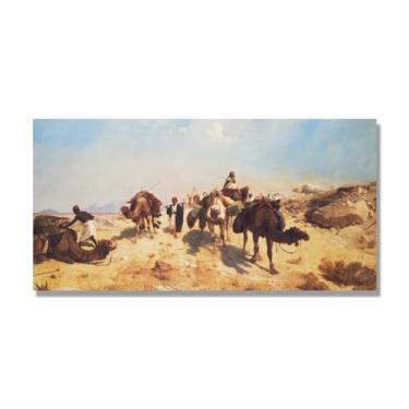 Imagem de Pinturas a óleo famosas, (Crossing the Desert) de Jean Leon Gerome, reprodução impressa em tela, arte de cenário para decoração de sala de estar. Somente tela de 75 x 150 cm - 29,5 x 59,0 pol
