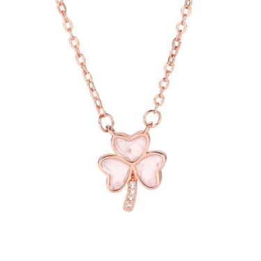 Imagem de OIDIMS Lindo colar com pingente de trevo para mulheres, delicado banhado a prata, zircônia cúbica irlandesa, trevo de quatro folhas, corrente de elos ajustáveis, boa sorte, joia exclusiva de São