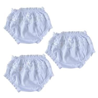Imagem de Calcinha Tapa Fraldas Bebê Algodão Com Renda Kit Com 3 Peças Coloridas Vários Tamanhos (Branco, P)