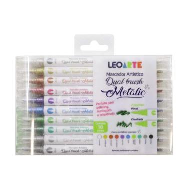 Imagem de Caneta Marcador Artístico Dual Brush Metalic 10 Cores Leoarte Leo&Leo 