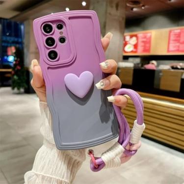 Imagem de Capa de celular com gradiente de coração e ondas onduladas para Samsung A55 A35 A25 A15 5g A05s A05 A22 A23 A24 A51 A52 A53 A54 A70 71 72 73 (para Samsung A24/cinza roxo)