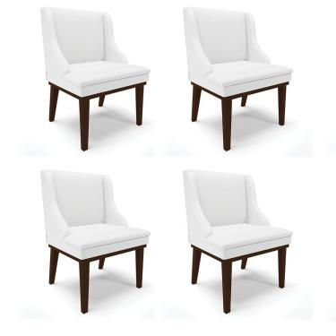 Imagem de Kit 04 Cadeiras De Jantar Corino Base Madeira Tabaco Branco