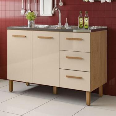 Imagem de BALCÃO FORTALEZA 3 GAVETAS PARA PIA 1,20 MT Amêndoa Off - Milani Movel