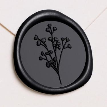 Imagem de UNIQOOO Adesivos de lacre de cera - Adesivos de selo de envelope de convite de casamento para respiração de bebê, adesivos botânicos 50 peças autoadesivos pretos, perfeitos para convite, embrulho de