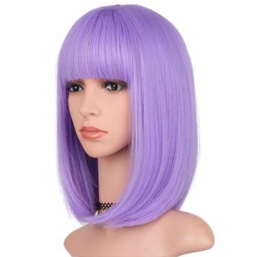 Imagem de Peruca BEAUTIFA Purple Bob com franja, 30 cm, curta, reta, sintética