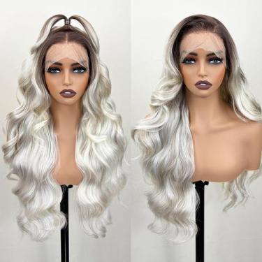 Imagem de Peruca frontal de renda sintética UGORGEOUS Ombre Platinum Blonde 66cm