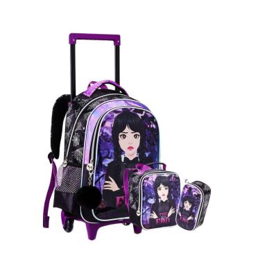Imagem de Kit Escolar Wandinha Mochila Rodas Costas Lancheira Estojo