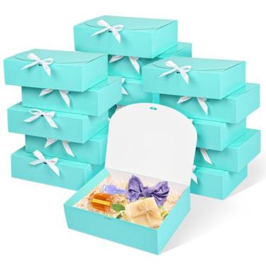 Imagem de Caixas de presente WLUSEAXI, pacote com 12, 30x25x8 cm, azuis com fita