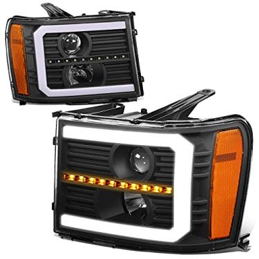 Imagem de DNA Motoring HL-LB-T2-SIE07-BK-AM Farol projetor preto com LED U-Halo DRL de substituição para SIERRA 2007-2014