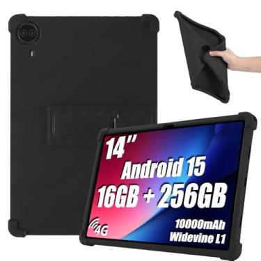 Imagem de Hoibon Capa para tablet Callsky-Tab Ctab 14, capa infantil à prova de choque de silicone macio com suporte para tablet Callsky-Tab Ctab 14 de 14 polegadas (preto)