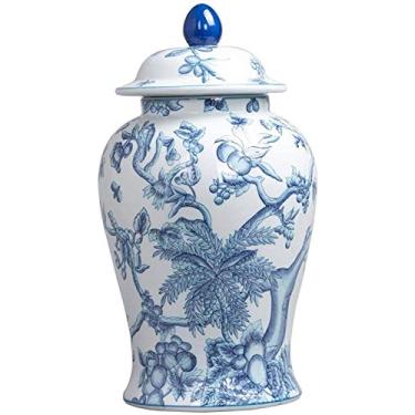 Imagem de Vaso de flores de cerâmica azul e branco, vidro floral de porcelana para amigos e familiares a H44Xd24Cm,