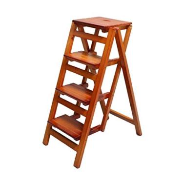 Imagem de Banqueta de escada com degraus de madeira maciça, dobrável, para biblioteca, banco, estante multifuncional, escada, degraus dobráveis para escritório, D (C)