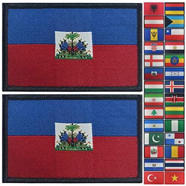 Imagem de JBCD Pacote com 2 adesivos de bandeira do Haiti, emblema tático da bandeira do orgulho para roupas, chapéu, equipe militar