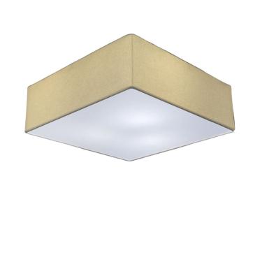 Imagem de Lustre Plafon Sobrepor Quadrado Vivare CQF5015LA Cúpula em Tecido Cor Bege 50x50x15cm