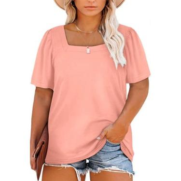 Imagem de Blusa feminina Eytino plus size, decote quadrado de verão, 4X rosa