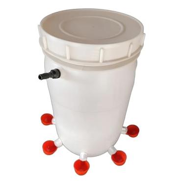 Imagem de Reservatório de Água Pet Bombona de 40 Litros com Boia Mais 8 Bebedouros Automáticos Tipo Copnho Para Aves