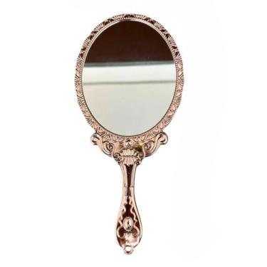 Imagem de Espelho de Mao, Espelho de Mão Princesa Portátil com 2 Lados E Zoom para Maquiagem Skincare E Cílios Vintage(2 Lados Rose com Zoom)