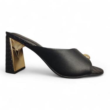 Imagem de Tamanco Dedo Feminino Social Salto Dourado Ramarim 2522202