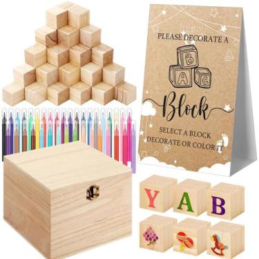 Imagem de Blocos de chá de bebê Marsui 136 unidades com blocos e marcadores de m