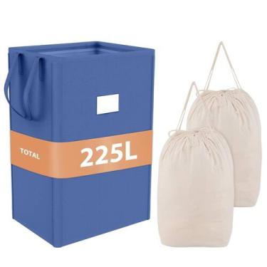 Imagem de Cesto de roupa suja McLeanpin 225L com 2 sacos laváveis azul marinho