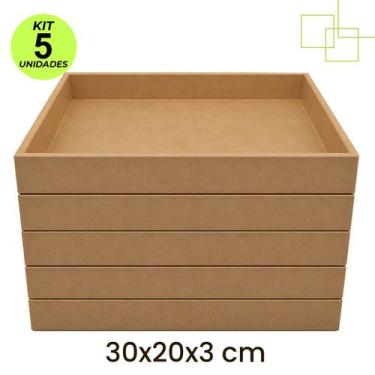 Imagem de Kit 5 Bandejas Retangulares Lisa com Alça em MDF Servir e Decorar 30x2