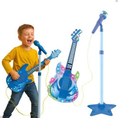 Imagem de Microfone Com Guitarra Infantil Azul Som Luz Rock Show - Jhamba