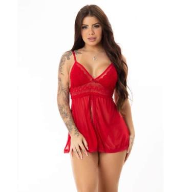 Imagem de Camisola Tule Transparente Feminina com Calcinha Lingerie Sexy Sem Boj