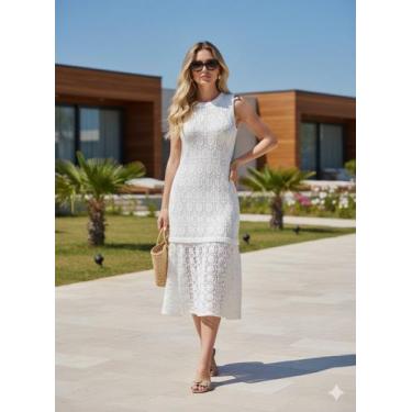 Imagem de Vestido Midi Tricot Vazado - Vitrine Collection, Branco, U