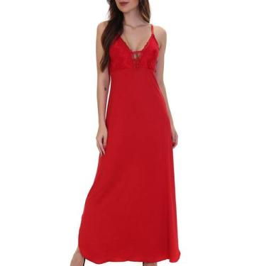 Imagem de Camisola Feminina Longa Decote Tiras - donna, Gg, Rubi