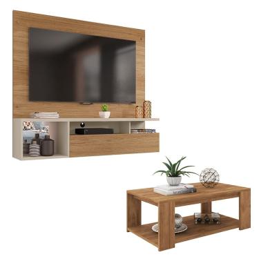 Imagem de Conjunto Sala De Estar Painel Mesa Mila Marrom Caemmun