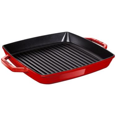 Imagem de GRELHA STAUB QUADRADA COM DUAS ALÇAS EM FERRO FUNDIDO VERMELHO CEREJA 23X23CM 405117300