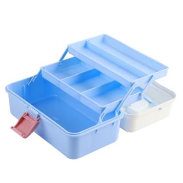 Imagem de Ymiko Caixa de Armazenamento para Estudantes de Arte, Organizador de Plástico de 3 Camadas Com Design Dobrável, Encaixe Largo para Lápis, Pincéis, Tintas, Materiais de (561 Tamanho Grande Branco Azul)