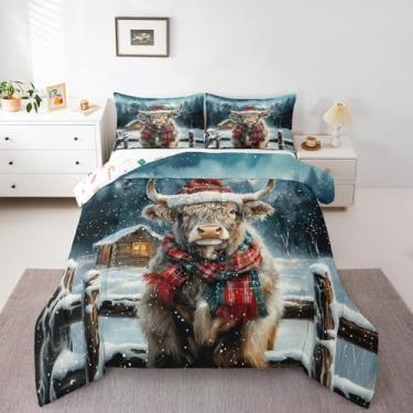 Imagem de Erosebridal Jogo de cama solteiro de vaca Highland para crianças, meninos, meninas e adultos, conjunto de edredom rústico de animais de fazenda, cabana de fazenda, edredom para decoração de quarto, 2