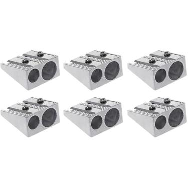 Imagem de Apontador de lápis de magnésio prateado de sobrevivência, apontador de lápis de metal magnésio, apontador de lápis de 2 furos, perfil de cunha de liga de magnésio, suprimentos para escrita e correção