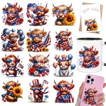 Imagem de Envelopes de copo UV DTF - 12 padrões de vaca Highland UV DTF adesivo para caneca garrafa de água de vidro, artesanato faça você mesmo para notebook, bagagem, laptop, carro, decalque de transferência