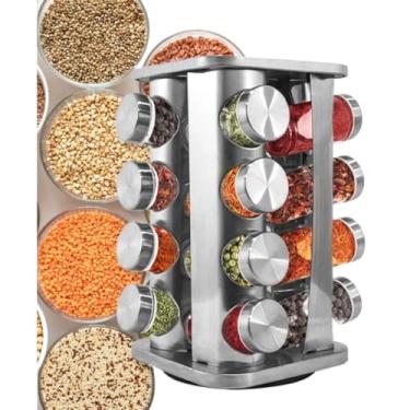 Imagem de Porta Temperos Varios Tamanhos Condimento Cozinha Inox Com Caneta Etiquetas Suporte Giratorio(16 QUADRADO)