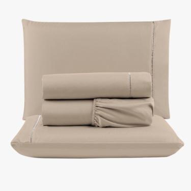 Imagem de Jogo De Lençol Peletizado 400 Fios King 4 Peças Barato - Casa - Hotel - Pousada - Avelã