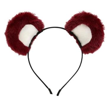 Imagem de ZOONAI Tiara de orelhas de urso, lindas faixas de orelha de urso de pelúcia, acessórios de cabelo para festa de Natal de Halloween (vinho, tamanho único)