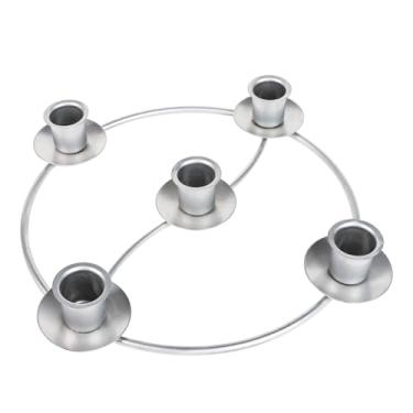 Imagem de Suporte de vela de guirlanda do advento, anéis de vela de Natal para velas cônicas, guirlanda do advento 5 castiçais para festival de Natal, festa em casa, decoração de igreja, prateado