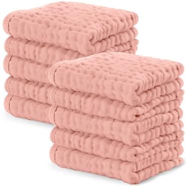 Imagem de Comfy Cubs Pacote com 10 toalhas de musselina para bebês – panos macios de 6 camadas de algodão para peles sensíveis – 25,4 x 25,4 cm, grandes, delicados, absorventes essenciais para recém-nascidos e