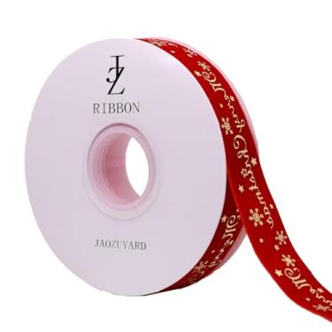 Imagem de JaoZuyard Fita de veludo vermelha 2,5 cm x 10 jardas Feliz Natal Glitter Ouro Vermelho Fita de Veludo para Embrulho de Presente Decoração de Árvore de Natal Artesanato Grinaldas Suprimentos Decoração